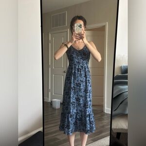 Adore Me Blue and Black Floral Midi Dress with Spaghetti Straps